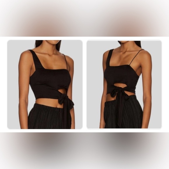 Free People Black Mila Asymmetric Tie Crop Top size M - Picture 3 of 6